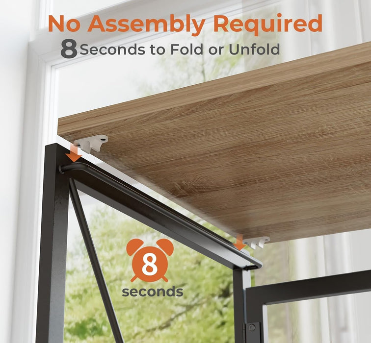 Small Folding Desk 31.5 Inch No Assembly Required Computer Desks, Spaces Saving Foldable Table for Bedroom, Home Office, Dorm, Apartment, Kids, Beech