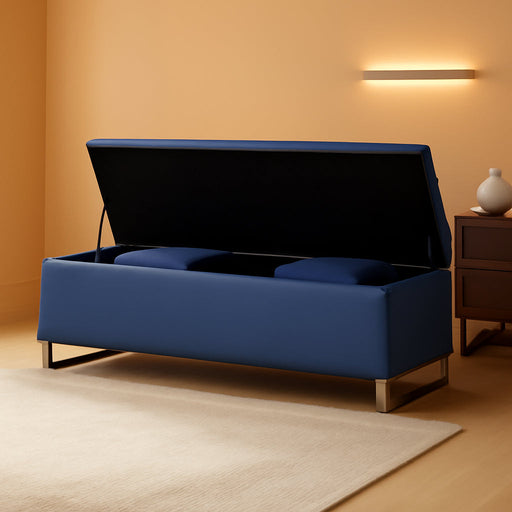 Storage Ottoman Bench with Throw Ottomans, Modern End of Bed Bench, Upholstered Footrest Stool with Gold Legs for Living, Bedroom, Entryway and Hallway(Navy 60Inch)