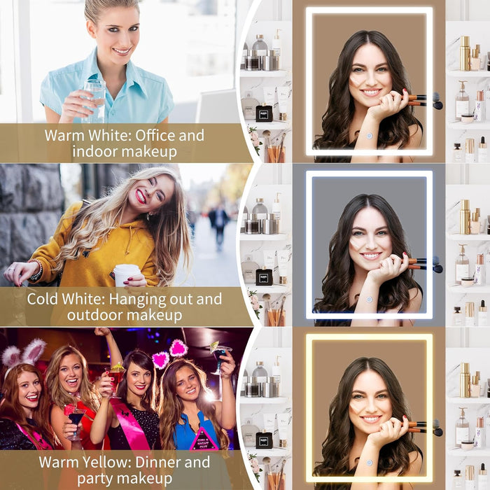 Vanity Desk with Lights | Tri-Mode LED Lighted Mirror & Charging Station | Makeup Vanity Set with 6 Shelves, 2 Drawers, Soft Cushion Stool | Dimmable Vanity Desk for Bedroom (Marble White)