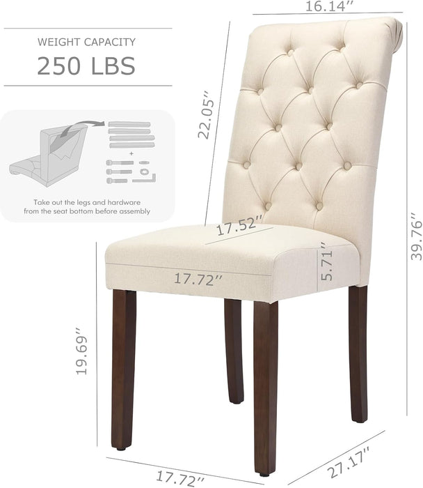 Tufted Dining Chairs Set of 6, Upholstered Parsons Dining Room Chairs, Fabric Kitchen Side Chair with Wood Legs, Beige