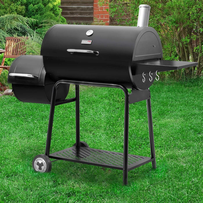 CC1830M 30 Inch Barrel Charcoal Grill with Offset Smoker & Warming Rack, Outdoor BBQ Grill with 811 Sq. In. Grilling Space for Backyard, Patio and Parties, Black