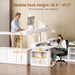 L Shaped Electric Standing Desk, 63 Inch Height Adjustable Corner Computer Desk with Storage Shelves and LED Lights, Corner Gaming Desk with Power Outlet and Pegboard for Home Office, White