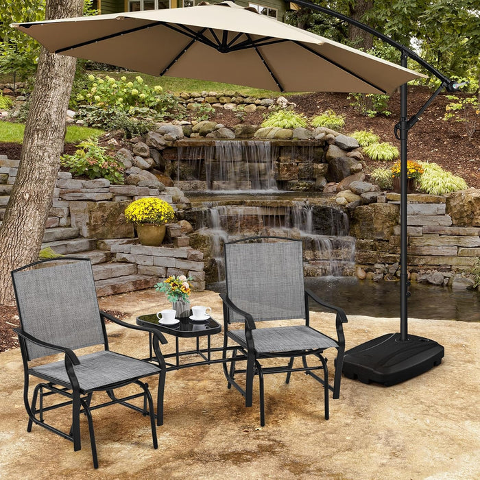 Outdoor Glider Chairs with Glass Table Rocking Chairs, Outdoor Loveseat Patio 2-Seat with Breathable Sling Fabric for Lawn, Garden and Porch, Gray