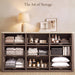Rattan 9 Drawer Dresser for Bedroom, 63.1" Wide Modern Chest of Drawers with Faux Travertine Top, Solid Wooden Dresser TV Stand for Living Room, Nursery, Hallway, Dark Oak