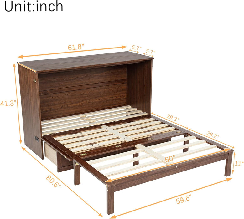 Queen Murphy Bed Cabinet Walnut PowerStationIntegrated