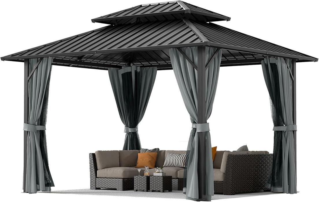 10x12 Aluminum Gazebo With Gray DoubleGalvanized Roof