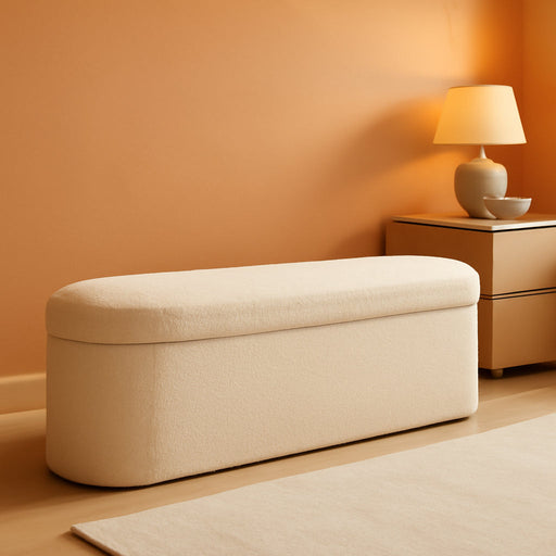 Ottoman with Storage for Living Room, Sherpa Folding Storage Ottoman Foot Rest, 43.3 Inches Collapsible Bedroom Bench White