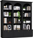 71" Tall Triple Wide Bookshelf with Doors, 5-Tier Large Arched Bookcase | with Cabinets, Modern Bookcases with 15 Storage Shelves, Wood Book Shelf for Living Room, Home Office, Black