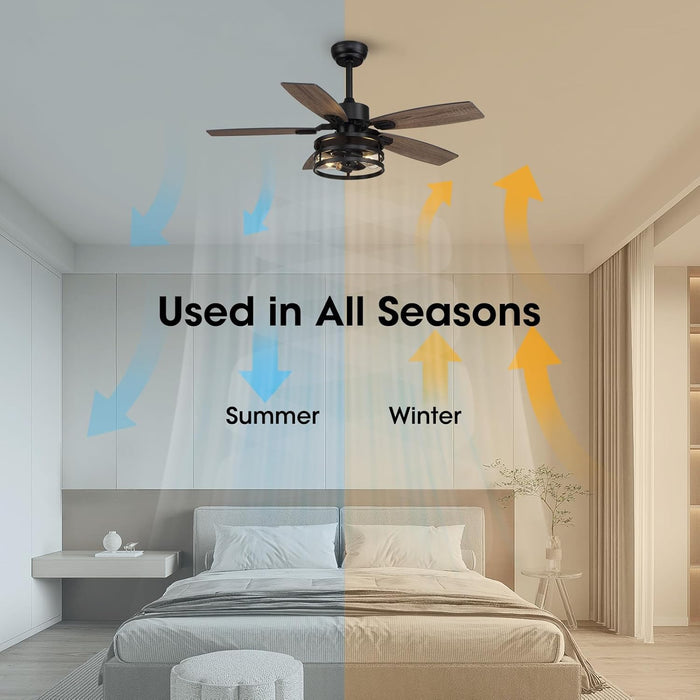 42 Inch Ceiling Fans with Lights and Remote Control, Ceiling Fan for Bedroom Living Room and Patio, Caged Ceiling Fan for Indoor and Outdoor