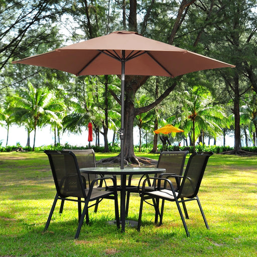 9Ft Patio Umbrella Outdoor Portable Table Market Umbrella with Push Button Tilt/Crank Waterproof Uv-Proof, Coffee