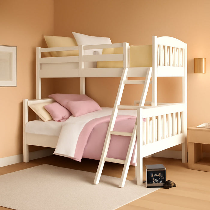 Airlie Twin over Full Bunk Bed, White, Wood Construction, Converts to Twin/Full, 4-Step Ladder, Guard Rails