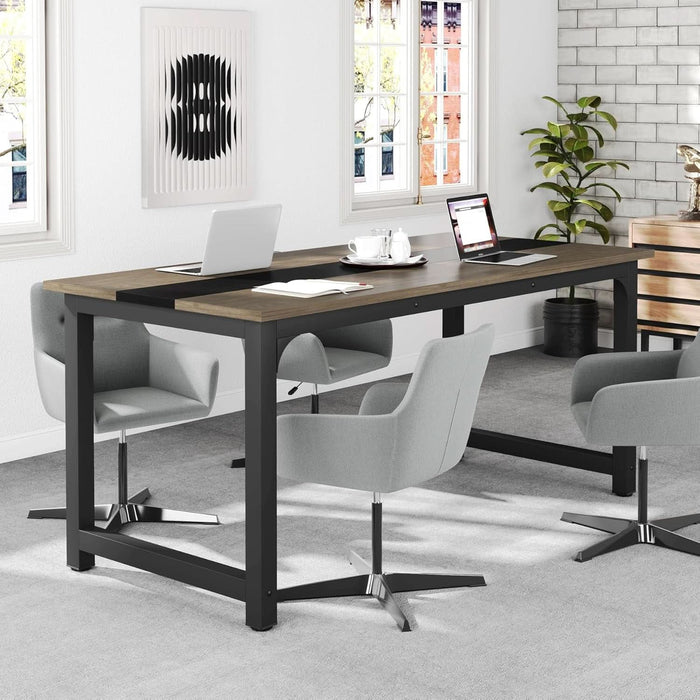 70.8” Executive Desk, Large Office Computer Desk with Thicken Frame, Modern Simple Workstation Business Furniture for Home Office, Vintage Grey/Black