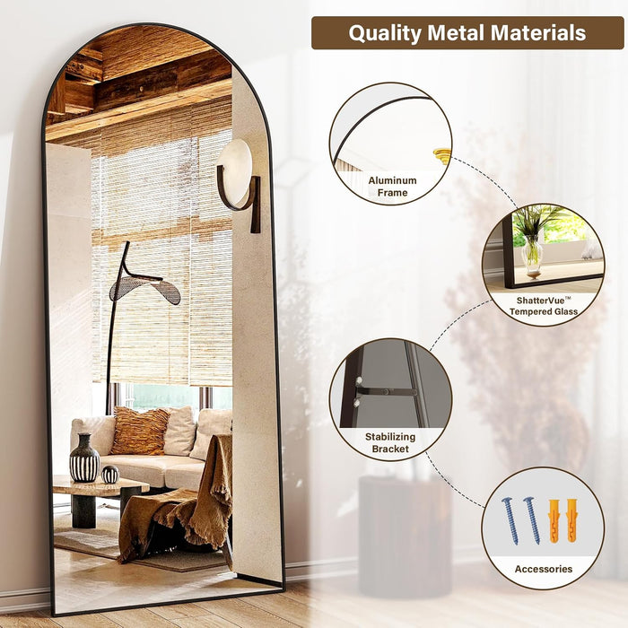 24X68 Black Arched Full Length Mirror Floor Mirror with Metal Frame