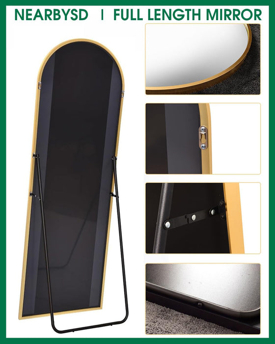 Arched Full Length Mirror81 X41 Full Body Floor Mirror Standing Hanging or Leaning Wall, Arch Wall Mirror with Stand Aluminum Alloy Frame for Bedroom Cloakroom Gold