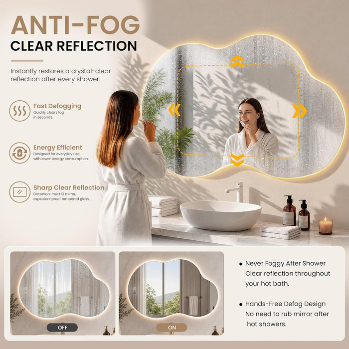 24" X 40" Irregular Backlit Bathroom Mirror, Anti-Fog