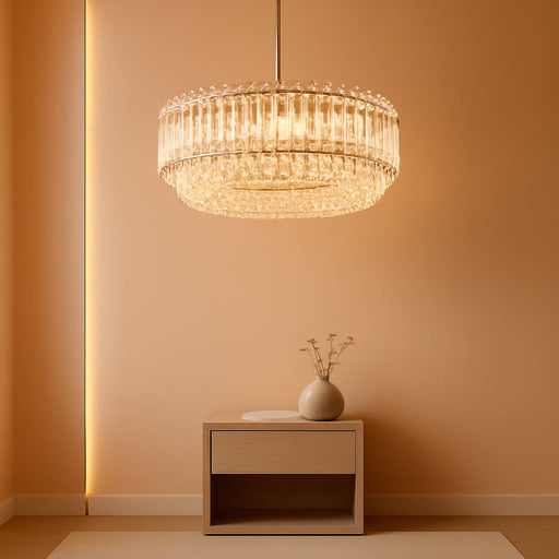 16'' Modern Crystal Pendant Lighting for Dining Room LED Dimmable Chandeliers Crystal Ceiling Light Fixtures for Living Room Foyer Hallway Entryway Silver
