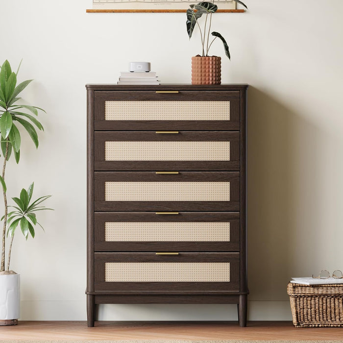 Walnut Dresser 46-Inch Five-Drawer Modern Storage Cabinet