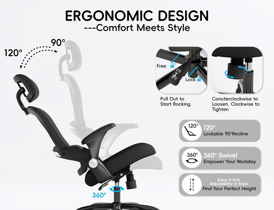 Office Chair - Ergonomic Desk Chair with Headrest Support for Adults