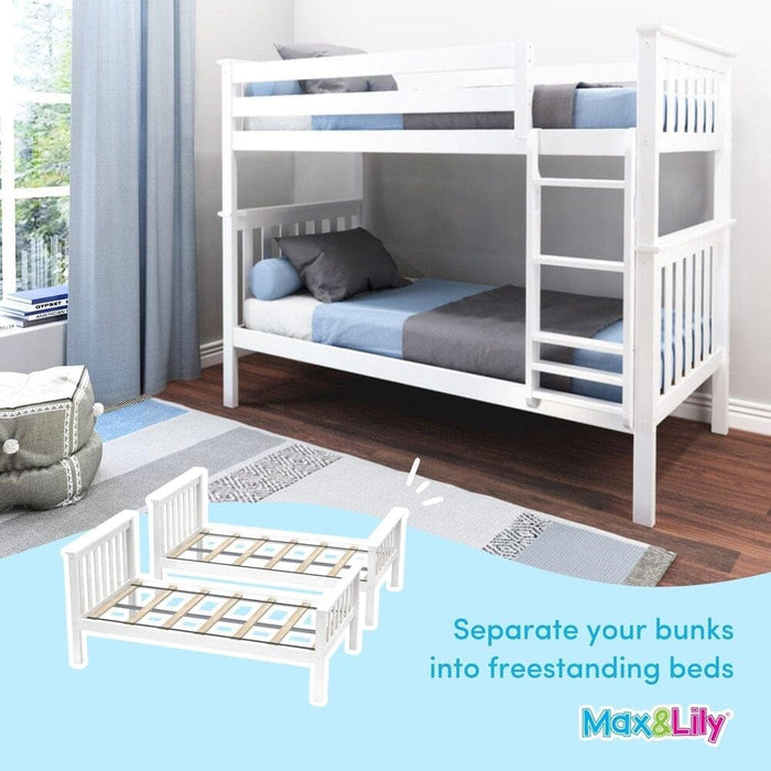 White NewZealandSolidPine Twin Over Twin BunkBedFrame