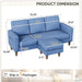 Blue Upholstered LShaped Movable Sectional Couch Ottoman