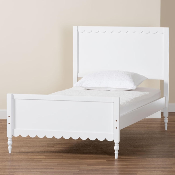 Roni Modern White Wood Twin Platform Bed with Scalloped Edges