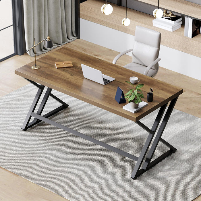 55 Inch Modern Computer Office Desk Metal Wood Writing Desks Rustic Oak