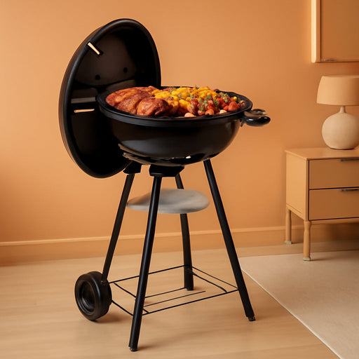 Kettle Charcoal Grill (18 Inch), Outdoor Barbecue Grill for Camping/Backyard/Tabletop Grilling, Portable round Smoker with Wheels, Enameled Lid & Fire Bowl, Dual Venting System, Black
