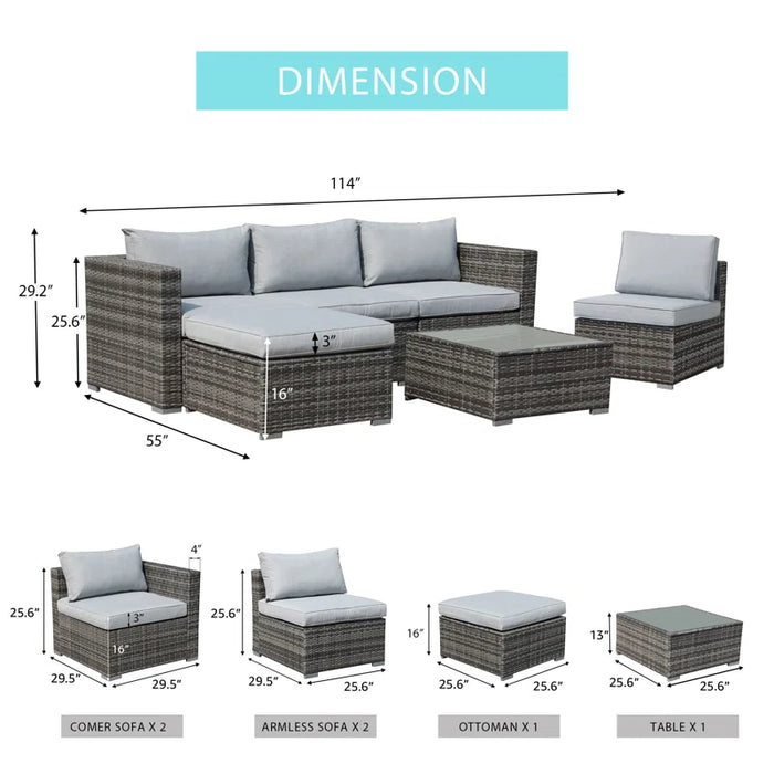 Eudy 6 Piece Rattan Sectional Seating Group with Cushions