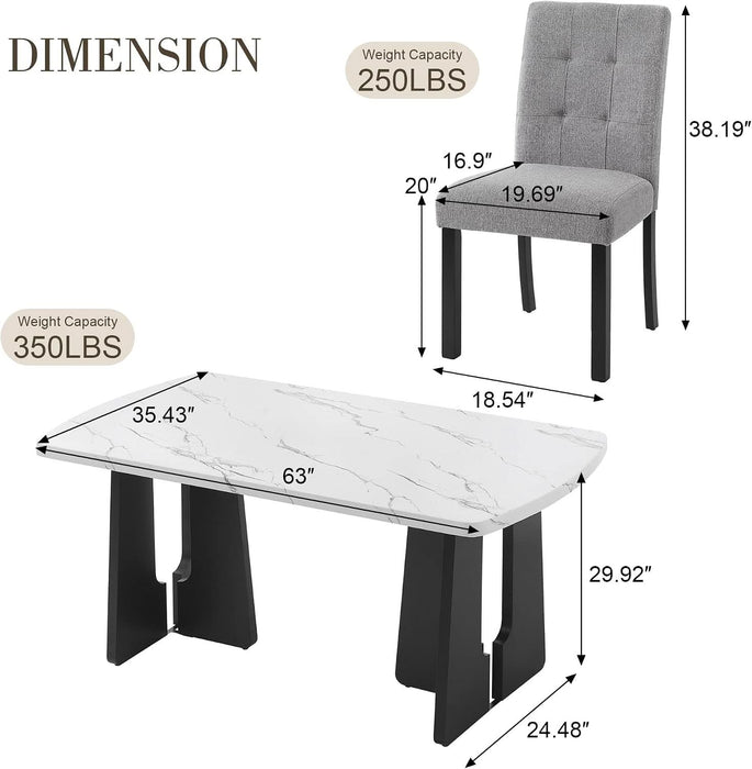 5-Piece Dining Table Set, 63" Faux Marble Table and 4 Chairs