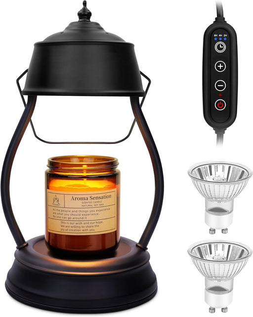 Candle Warmer Lamp, Dimmable Candle Warmer Lantern with Timer, Birthday Gifts for Women Mom, Dad and Fathers, House Warming Gifts, Black Large Lantern Candle Lamp for New Home Bedroom Decor