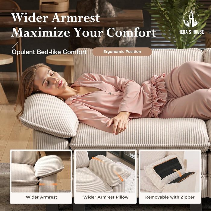 3 Pieces Sofa Sets Furniture for Living Room, Comfy 3-Seater Sofa and Loveseat and Single Sofa with Throw Pillows, Modular Sectional Sofa Couches for Living Room, Corduroy Beige