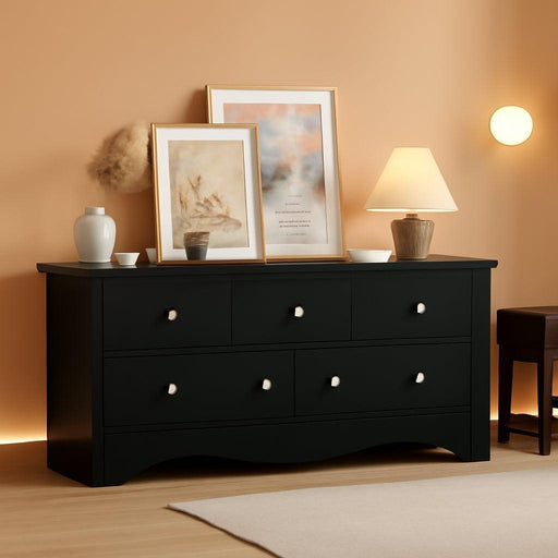 Black Five Drawer Dresser With PremiumSolidWoodFinish
