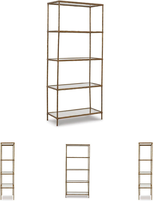 Signature Design by Ashley Ryandale Modern 5 Shelf Bookcase, Antique Brass Finish