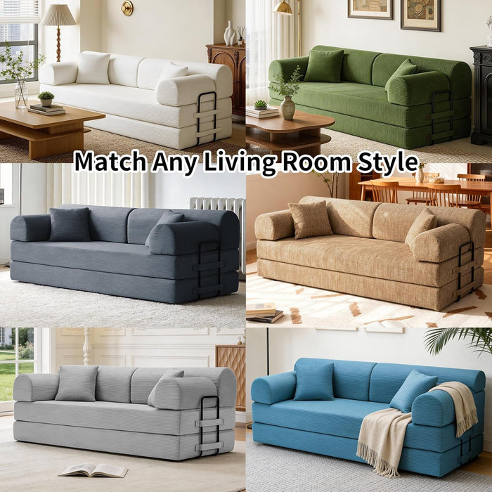 Azure 78.7in Corduroy Convertible Sleeper Sofa Bed