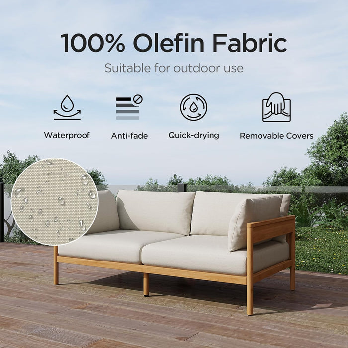 Outdoor Patio Furniture Set, Modern All-Weather Aluminium Conversation Sectional L-Shaped Sofa with Thick Cushions for Backyard, Garden, Porch, 5 Seats, Beige