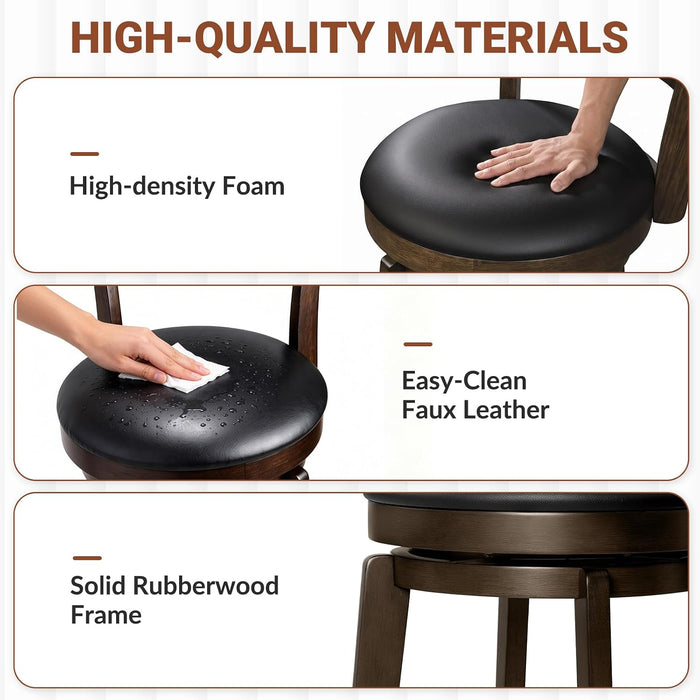 26" Swivel Barstools Set of 2, Counter Height Stool with Back