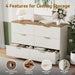 6 Drawer Dresser for Bedroom, 47.2" Wide Modern Chest of Drawers with 6 Large Storage Space with Curved Edge Design, Large Dresser W/Gold Metal Handles for Bedroom,White & Brown