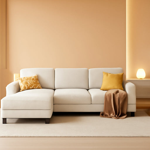 Sectional Couches for Living Room, U-Shaped Sofa Couch with Linen Fabric, 4 Seat Sofa Set with Double Chaise for Apartment (Fabric, White)