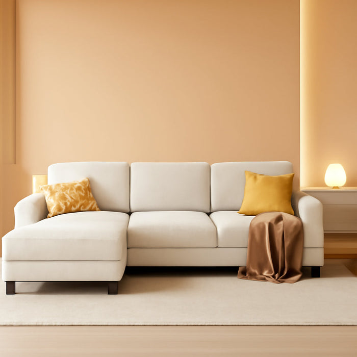 Sectional Couches for Living Room, U-Shaped Sofa Couch with Linen Fabric, 4 Seat Sofa Set with Double Chaise for Apartment (Fabric, White)