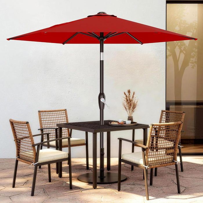 7.5FT Patio Umbrella Table Market Umbrella W/Tilt and Crank Heavy-Duty round Outdoor Umbrellas for Garden, Deck, Backyard,And Pool, Red