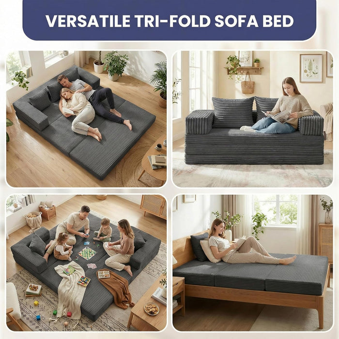 Gray FourInOne Convertible Compact Sofa Bed Pillow
