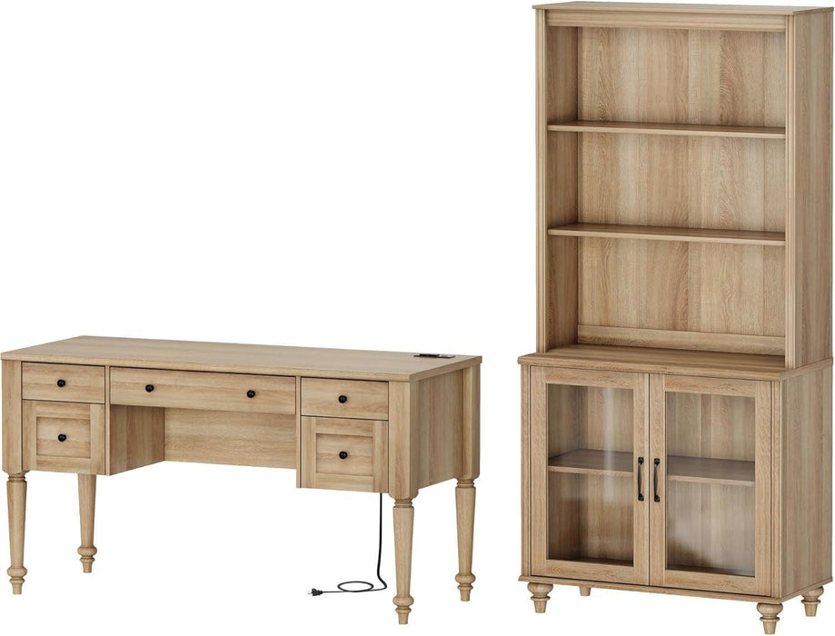 Oak Distressed Farmhouse Office Desk System Bookcase