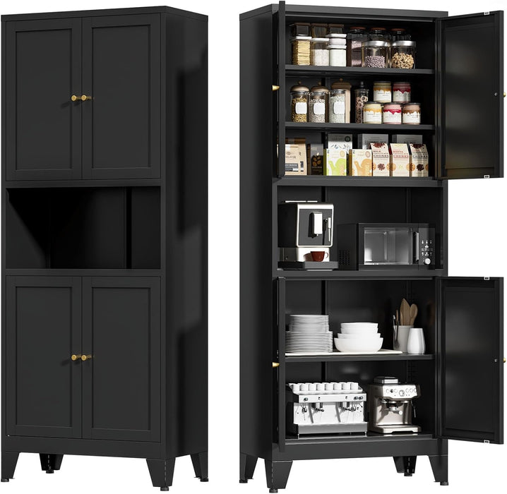 Black 69 Inch Freestanding Pantry Cabinet Organization