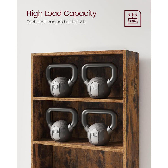 Bookshelf, 23.6 Inches Wide, 5-Tier Open Bookcase with Adjustable Storage Shelves, Floor Standing Unit, Rustic Brown ULBC165X01