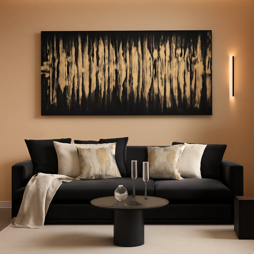 Large Hand Painting 3D Canvas Wall Art for Living Room, Neutral Abstract Black and Gold Texture Minimalismt Painting Handmade Picture Artwork Wall-Decor for Bedroom Office, Size 72X36 Inches