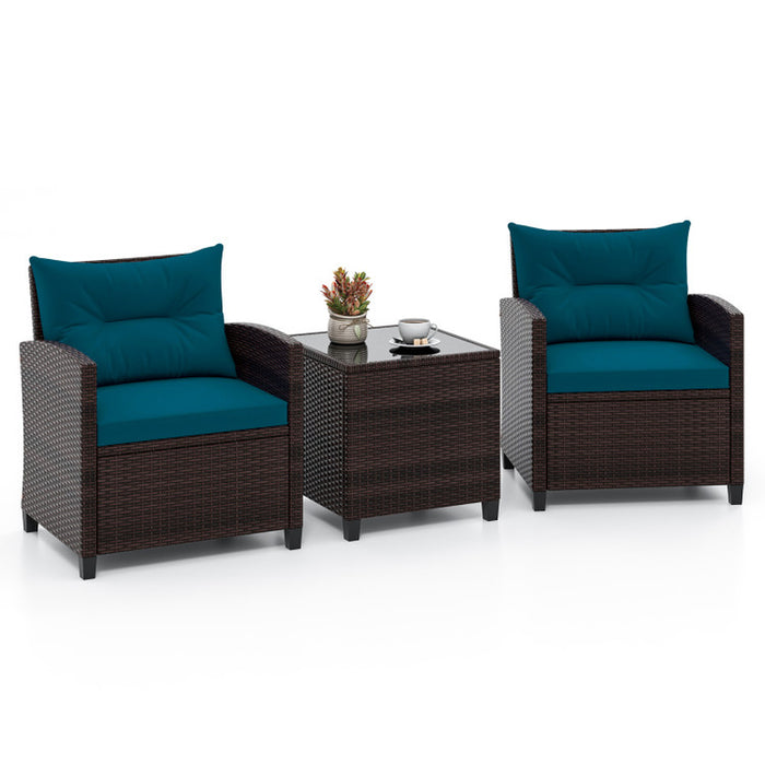 3 Pieces Rattan Patio Furniture Set with Washable Cushion