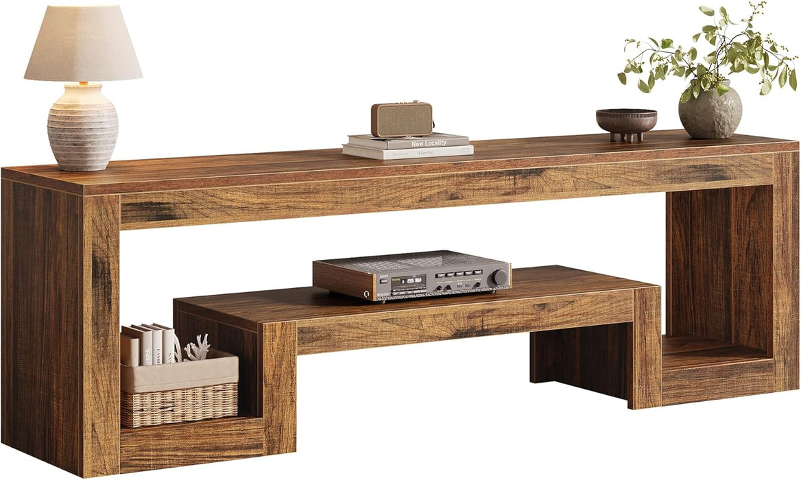 63-Inch TV Stand for 55/60/65/75-Inch Tvs, Farmhouse Entertainment Center with Open Storage Shelves, Wood Television Console for Living Room, Bedroom