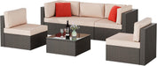 6 Pieces Patio Furniture Set Outdoor Couch Wicker Sectional Sofa, Beige