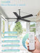 52 Inch Outdoor Ceiling Fan without Light, Waterproof IP65 Wet-Rated, Plug-In Black Ceiling Fan No Light, Remote Control with 6-Speed DC Motor, Hanging Fans with Cord for Patio Porch Gazebo