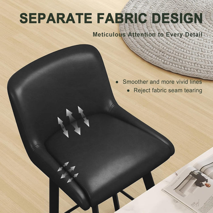 Swivel Bar Stools, 26''H Upholstered Barstools with Backs, Modern Counter Height Bar Stool Chairs for Kitchen Island, Metal Legs (Black- Faux Leather, Set of 3-26" H)